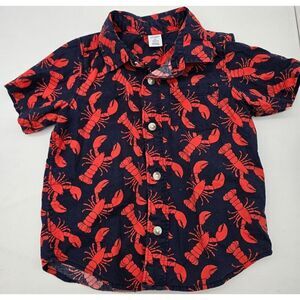 Old Navy Lobster Print Button-Down Shirt 2T Stretch Cotton Short Sleeve Toddler